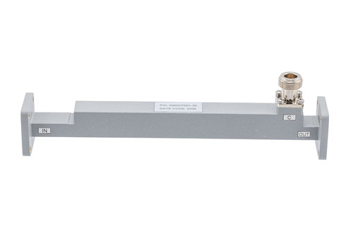 WR-62 Waveguide 30 dB Broadwall Coupler, UG Cover Flange, N-Type Female Coupled Port, 11.9 GHz to 18 GHz, Copper