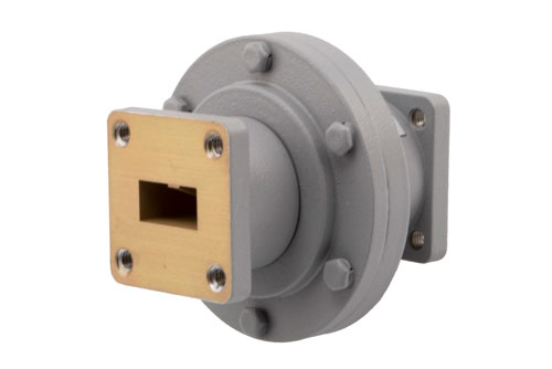 WR-62 100 W Waveguide Rotary Joint in the Ku Band Frequency range, 13.75 GHz to 14.5 GHz, UG Cover Flanges, Inline Style