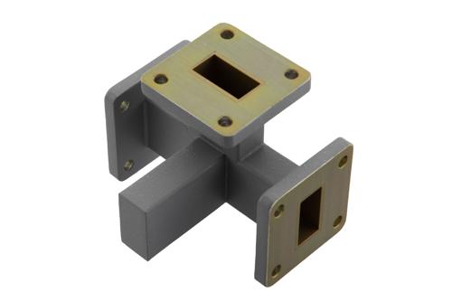 2 Way WR-75 Waveguide Power Divider UG Square Cover Flange From 13.75 GHz to 14.5 GHz, Aluminum