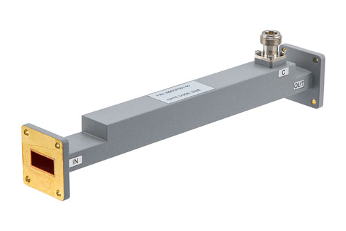 WR-90 Waveguide 60 dB Broadwall Coupler, UG Cover Flange, N-Type Female Coupled Port, 8.2 GHz to 12.5 GHz, Copper