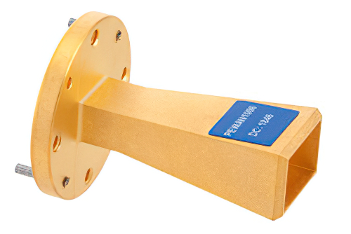 WR-19 Waveguide Standard Gain Horn Antenna Operating from 40 GHz to 60 GHz with a Nominal 15 dBi Gain with UG-383/U-Mod Round Cover Flange