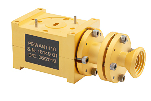 WR-19 Waveguide Dual Polarized Scalar Feed Horn Antenna, 40 GHz to 60 GHz Frequency Range, 13 dBi Gain, UG-383/U-Mod Flange