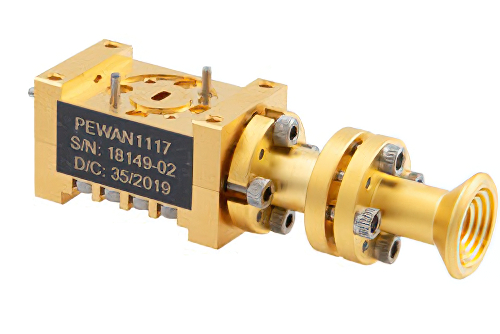 WR-15 Waveguide Dual Polarized Scalar Feed Horn Antenna, 50 GHz to 75 GHz Frequency Range, 13 dBi Gain, UG-385/U-Mod Flange