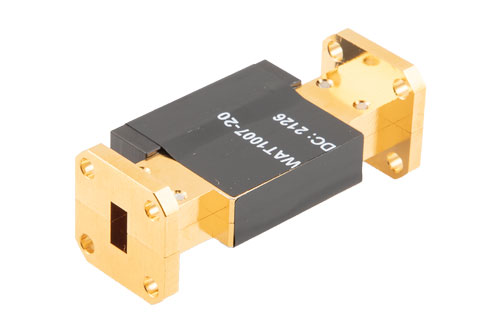 WR-28 Waveguide Fixed Attenuator, 20 dB, from 26.5 GHz to 40 GHz, UG-599/U Square Cover Flange, 5W Power