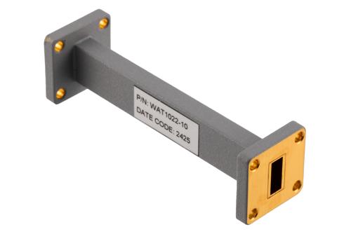 WR-42 Waveguide Fixed Attenuator, 10 dB, from 17.6 GHz to 26.7 GHz, UG-595/U Square Cover Flange, Rated to 1 Watt