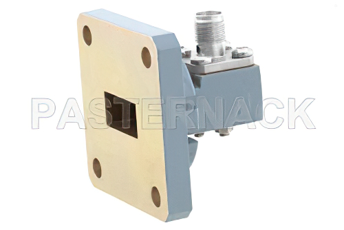 WR-51 Square Cover Flange to SMA Female Waveguide to Coax Adapter, 15 GHz to 22 GHz, N Band, Aluminum, Paint