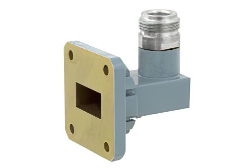WR-75 Square Cover Flange to Type N Female Waveguide to Coax Adapter, 10 GHz to 15 GHz, M Band, Aluminum, Paint