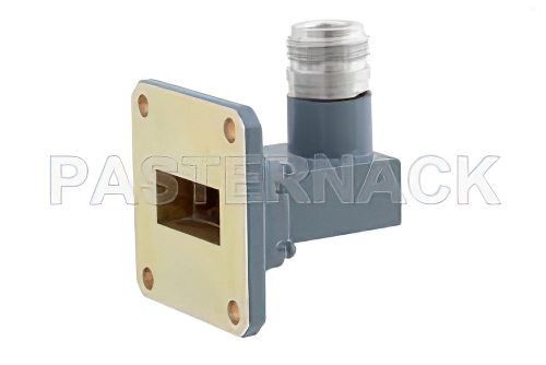 WR-90 UG-135/U Square Cover Flange to Type N Female Waveguide to Coax Adapter, 8.2 GHz to 12.4 GHz, X Band, Aluminum, Paint