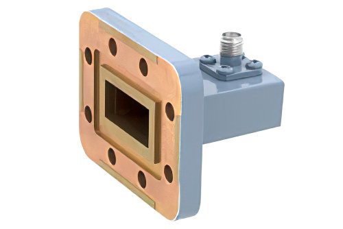 WR-90 CPR-90G Grooved Flange to SMA Female Waveguide to Coax Adapter, 8.2 GHz to 12.4 GHz, X Band, Aluminum, Paint