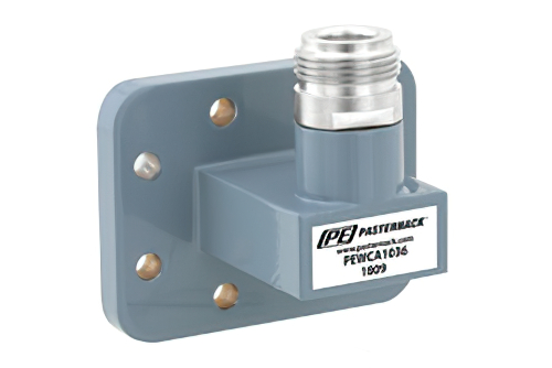 WR-90 CPR-90G Grooved Flange to Type N Female Waveguide to Coax Adapter, 8.2 GHz to 12.4 GHz, X Band, Aluminum, Paint