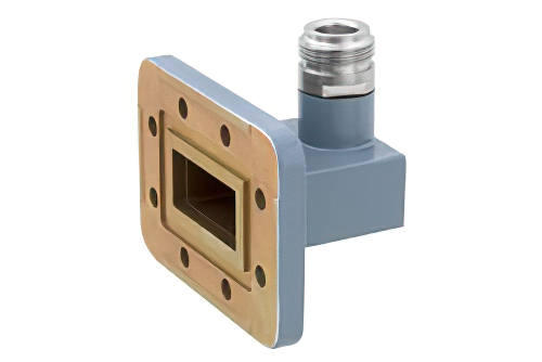 WR-112 CPR-112G Grooved Flange to Type N Female Waveguide to Coax Adapter, 7.05 GHz to 10 GHz, H Band, Aluminum, Paint