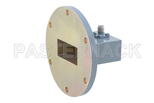 WR-137 UG-441/U Round Cover Flange to SMA Female Waveguide to Coax Adapter, 5.85 GHz to 8.2 GHz, C Band, Aluminum, Paint