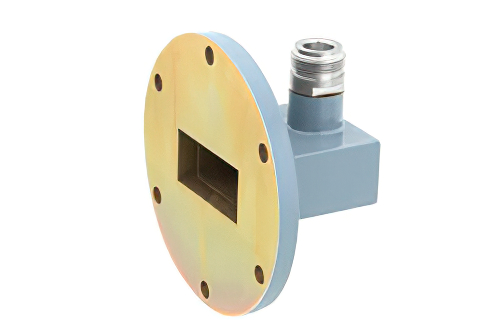 WR-137 UG-441/U Round Cover Flange to Type N Female Waveguide to Coax Adapter, 5.85 GHz to 8.2 GHz, C Band, Aluminum, Paint