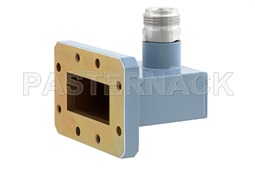 WR-137 CMR-137 Flange to Type N Female Waveguide to Coax Adapter, 5.85 GHz to 8.2 GHz, C Band, Aluminum, Paint