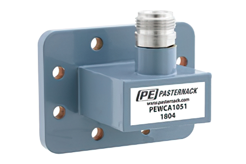 WR-137 CPR-137G Grooved Flange to Type N Female Waveguide to Coax Adapter, 5.85 GHz to 8.2 GHz, C Band, Aluminum, Paint