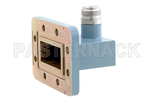WR-137 CPR-137G Grooved Flange to Type N Female Waveguide to Coax Adapter, 5.85 GHz to 8.2 GHz, C Band, Aluminum, Paint
