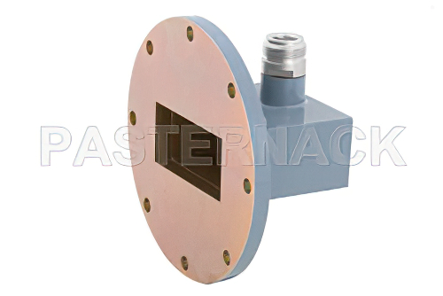 WR-187 UG-407/U Round Cover Flange to Type N Female Waveguide to Coax Adapter, 3.95 GHz to 5.85 GHz, J Band, Aluminum, Paint