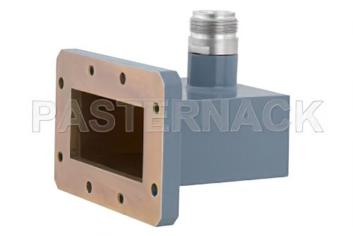 WR-187 CMR-187 Flange to Type N Female Waveguide to Coax Adapter, 3.95 GHz to 5.85 GHz, J Band, Aluminum, Paint