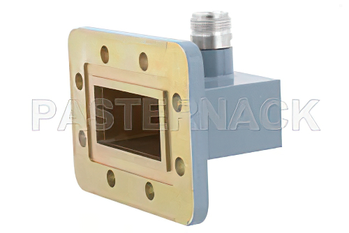 WR-187 CPR-187G Grooved Flange to Type N Female Waveguide to Coax Adapter, 3.95 GHz to 5.85 GHz, J Band, Aluminum, Paint