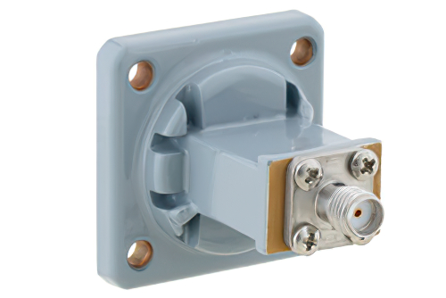 WR-62 UG-1665/U Square Cover Flange to End Launch SMA Female Waveguide to Coax Adapter Operating from 12.4 GHz to 18 GHz