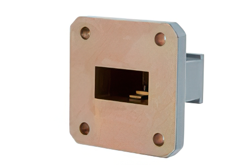 WR-75 Square Cover Flange to End Launch SMA Female Waveguide to Coax Adapter, 10 GHz to 15 GHz, M Band, Aluminum, Paint