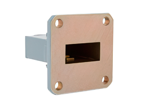 WR-90 UG-135/U Square Cover Flange to End Launch SMA Female Waveguide to Coax Adapter, 8.2 GHz to 12.4 GHz, X Band, Aluminum, Paint