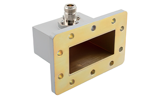 WR-284 UDR32 Flange to N Female Waveguide to Coax Adapter Operating from 2.6 GHz to 3.95 GHz in Aluminum