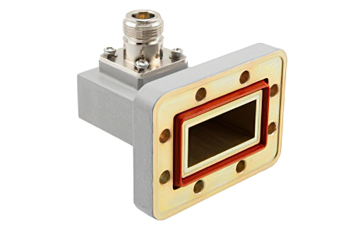 WR-137 PDR70 Flange to N Female Waveguide to Coax Adapter Operating from 5.38 GHz to 8.17 GHz in Aluminum