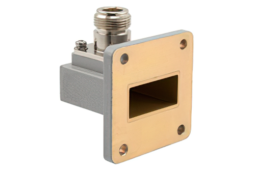 WR-112 UBR84 Flange to N Female Waveguide to Coax Adapter Operating from 6.57 GHz to 9.99 GHz in Aluminum