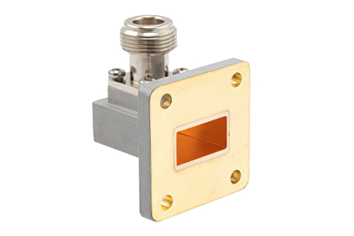 WR-75 UBR120 Flange to N Female Waveguide to Coax Adapter Operating from 9.84 GHz to 15 GHz in Brass