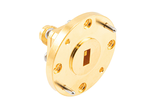 WR-22 UG383/U Flange to End Launch 2.4mm Female Waveguide to Coax Adapter Operating from 33 GHz to 50 GHz in Brass