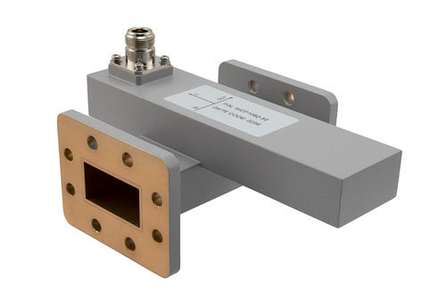 WR-159 Waveguide 50 dB Crossguide Coupler, CPR-159F Flange, N Female Coupled Port, 4.64 GHz to 7.05 GHz, Aluminum