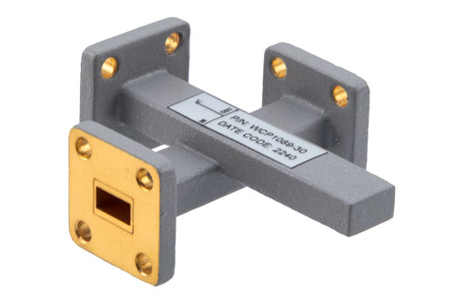 WR-28 Waveguide 30 dB Crossguide Coupler, UG Cover Flange, UG Cover Flange Coupled, 26.5 GHz to 40 GHz, Brass