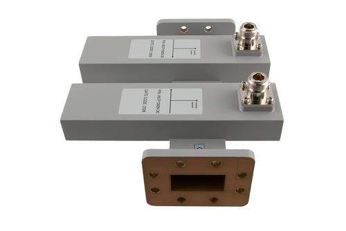 WR-159 Waveguide 30 dB Dual Directional Crossguide Coupler, CPR-159F, N Female Coupling Ports, 4.64 GHz to 7.05 GHz, Aluminum