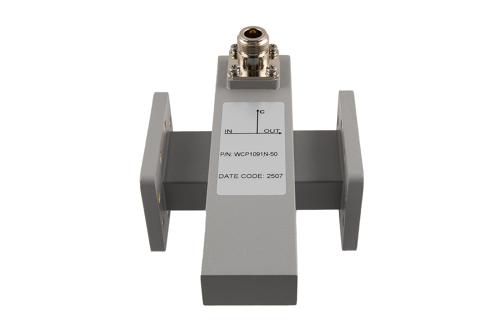 WR-137 Waveguide 50 dB Crossguide Coupler, CPR-137F, N Female Coupling Port, 5.38 GHz to 8.17 GHz, Brass