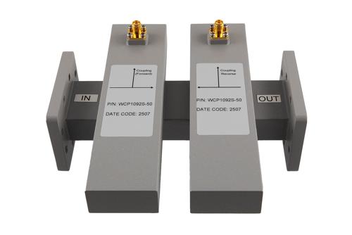 WR-137 Waveguide 50 dB Dual Directional Crossguide Coupler, CPR-137F, SMA Female Coupling Ports, 5.38 GHz to 8.17 GHz, Aluminum