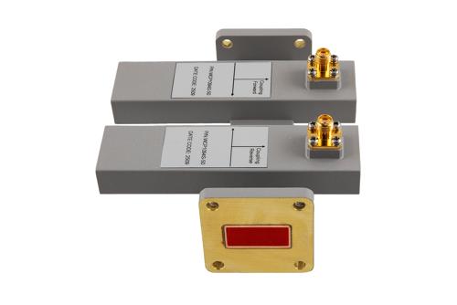 WR-90 Waveguide 50 dB Dual Directional Crossguide Coupler, UG-39/U, SMA Female Coupling Ports, 8.2 GHz to 12.5 GHz, Brass