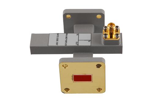 WR-51 Waveguide 20 dB Crossguide Coupler, UG Square Flange, SMA Female Coupling Port, 16 GHz to 17.5 GHz, Brass