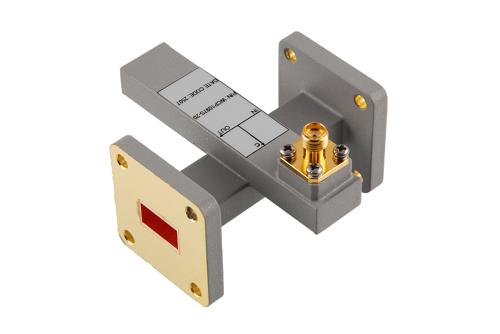 WR-51 Waveguide 20 dB Crossguide Coupler, UG Square Flange, SMA Female Coupling Port, 16 GHz to 17.5 GHz, Brass