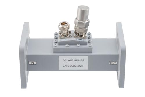 WR-187 Waveguide 50 dB Loop Coupler, CPR187F Flange, N Female Coupled Port, 3.94 GHz to 5.99 GHz, Aluminum