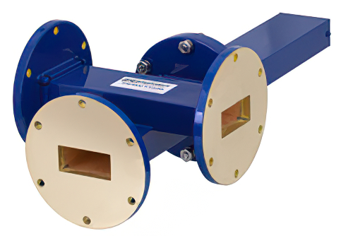 WR-137 Waveguide 20 dB Crossguide Coupler, 3 Port UG-344/U Round Cover Flange, 5.85 GHz to 8.2 GHz, Bronze