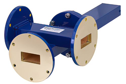 WR-137 Waveguide 30 dB Crossguide Coupler, 3 Port UG-344/U Round Cover Flange, 5.85 GHz to 8.2 GHz, Bronze