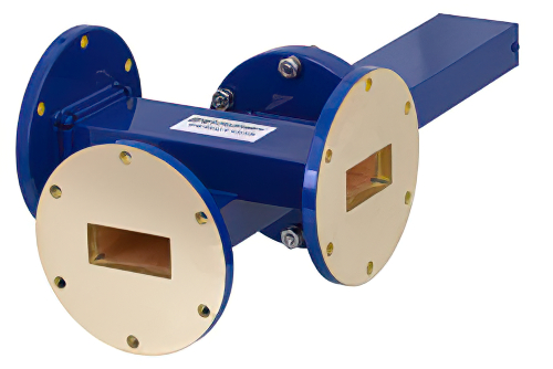 WR-137 Waveguide 40 dB Crossguide Coupler, 3 Port UG-344/U Round Cover Flange, 5.85 GHz to 8.2 GHz, Bronze