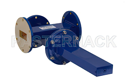 WR-137 Waveguide 50 dB Crossguide Coupler, 3 Port UG-344/U Round Cover Flange, 5.85 GHz to 8.2 GHz, Bronze
