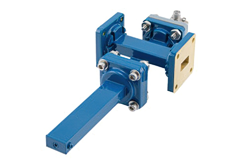 WR-51 Waveguide 40 dB Crossguide Coupler, Square Cover Flange, SMA Female Coupled Port, 15 GHz to 22 GHz, Bronze