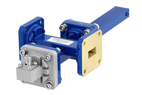 WR-51 Waveguide 50 dB Crossguide Coupler, Square Cover Flange, SMA Female Coupled Port, 15 GHz to 22 GHz, Bronze