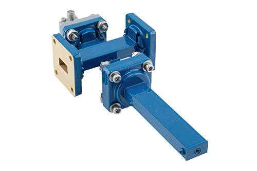 WR-51 Waveguide 50 dB Crossguide Coupler, Square Cover Flange, SMA Female Coupled Port, 15 GHz to 22 GHz, Bronze