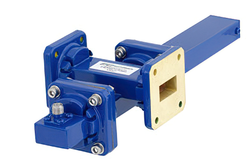 WR-75 Waveguide 40 dB Crossguide Coupler, Square Cover Flange, SMA Female Coupled Port, 10 GHz to 15 GHz, Bronze