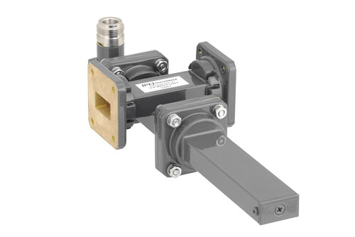 WR-75 Waveguide 50 dB Crossguide Coupler, Square Cover Flange, N Female Coupled Port, 10 GHz to 15 GHz, Bronze