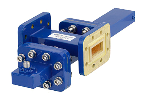 WR-90 Waveguide 50 dB Crossguide Coupler, CPR-90G Flange, SMA Female Coupled Port, 8.2 GHz to 12.4 GHz, Bronze